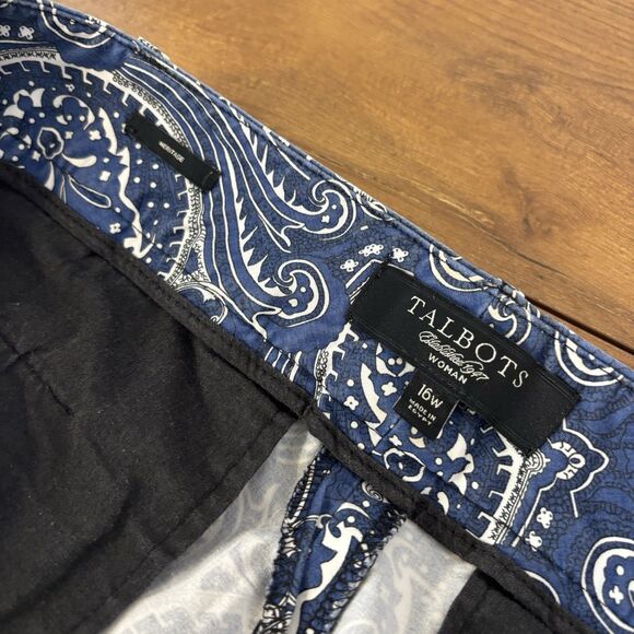 Talbots Heritage Cropped Ankle Pants Blue Floral Paisley Womens 16W - Picture 4 of 8
